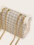 Mini Faux Pearl Decor Tweed Chain Bag