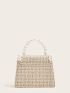 Mini Faux Pearl Decor Tweed Satchel Bag