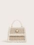 Mini Faux Pearl Decor Tweed Satchel Bag