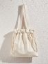 Pocket Side Canvas Tote Bag With Drawstring