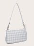 Plaid Zip Up Baguette Bag