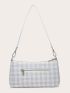 Plaid Zip Up Baguette Bag