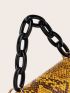 Chain Handle Snakeskin Satchel Bag