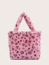 Fluffy Leopard Print Tote Bag