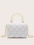 Mini Faux Pearl Handle Quilted Satchel Bag
