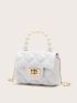 Mini Faux Pearl Handle Quilted Satchel Bag