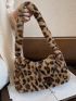 Fluffy Leopard Print Baguette Bag