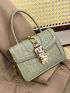 Mini Chain Decor Croc Embossed Satchel Bag