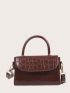 Mini Croc Embossed Flap Satchel Bag