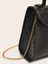 Croc Embossed Twist Lock Satchel Bag