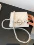 Mini Faux Pearl Decor Quilted Crossbody Bag