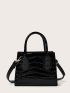 Mini Patent Croc Embossed Satchel Bag