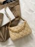 Chain Decor Quilted Baguette Bag