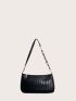 Mini Croc Embossed Chain Baguette Bag