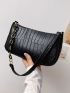 Mini Croc Embossed Chain Baguette Bag