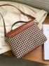 Houndstooth Pattern Satchel Bag