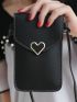 Heart Metal Decor Stitch Detail Flap Square Bag