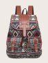 Pocket Front Geometric Pattern Flap Backpack