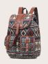 Pocket Front Geometric Pattern Flap Backpack