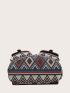 Pocket Front Geometric Pattern Flap Backpack