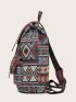 Pocket Front Geometric Pattern Flap Backpack