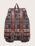 Pocket Front Geometric Pattern Flap Backpack