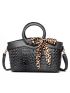 Crocodile Embossed Twilly Scarf Decor Tote Bag