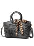 Crocodile Embossed Twilly Scarf Decor Tote Bag