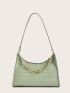 Chain & Croc Decor Baguette Bag