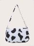 Mini Cow Print Chain Decor Baguette Bag