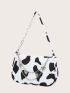 Mini Cow Print Chain Decor Baguette Bag