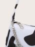 Mini Cow Print Chain Decor Baguette Bag