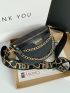 Crocodile Embossed Letter Graphic Chain Fanny Pack