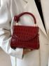 Mini Croc Embossed Flap Satchel Bag