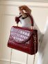 Mini Croc Embossed Flap Satchel Bag