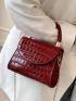 Mini Croc Embossed Flap Satchel Bag