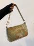 Painting Chain Shoulder Baguette Bag