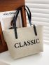 Letter Graphic Shoulder Tote Bag