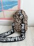 Letter Patched Detail Drawstring Design Leopard Pattern Sling Bag