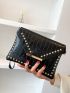 Studded Decor Croc Embossed Flap Wristlet Bag