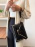 Studded Decor Croc Embossed Flap Wristlet Bag