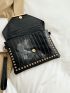 Studded Decor Croc Embossed Flap Wristlet Bag