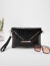 Studded Decor Croc Embossed Flap Wristlet Bag