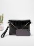 Studded Decor Croc Embossed Flap Wristlet Bag