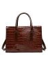 Crocodile Embossed Top Handle Bag