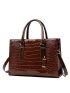 Crocodile Embossed Top Handle Bag