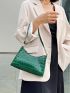 Crocodile Embossed Baguette Bag Fashion Exquisite Shopping Bag, Casual Women Shoulder Bag, Solid Color Chain Handbag For Women