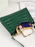Crocodile Embossed Baguette Bag Fashion Exquisite Shopping Bag, Casual Women Shoulder Bag, Solid Color Chain Handbag For Women