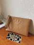 Studded Decor Croc Embossed Wristlet Bag