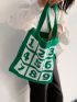 Letter Graphic Knitting Design Shopper Bag